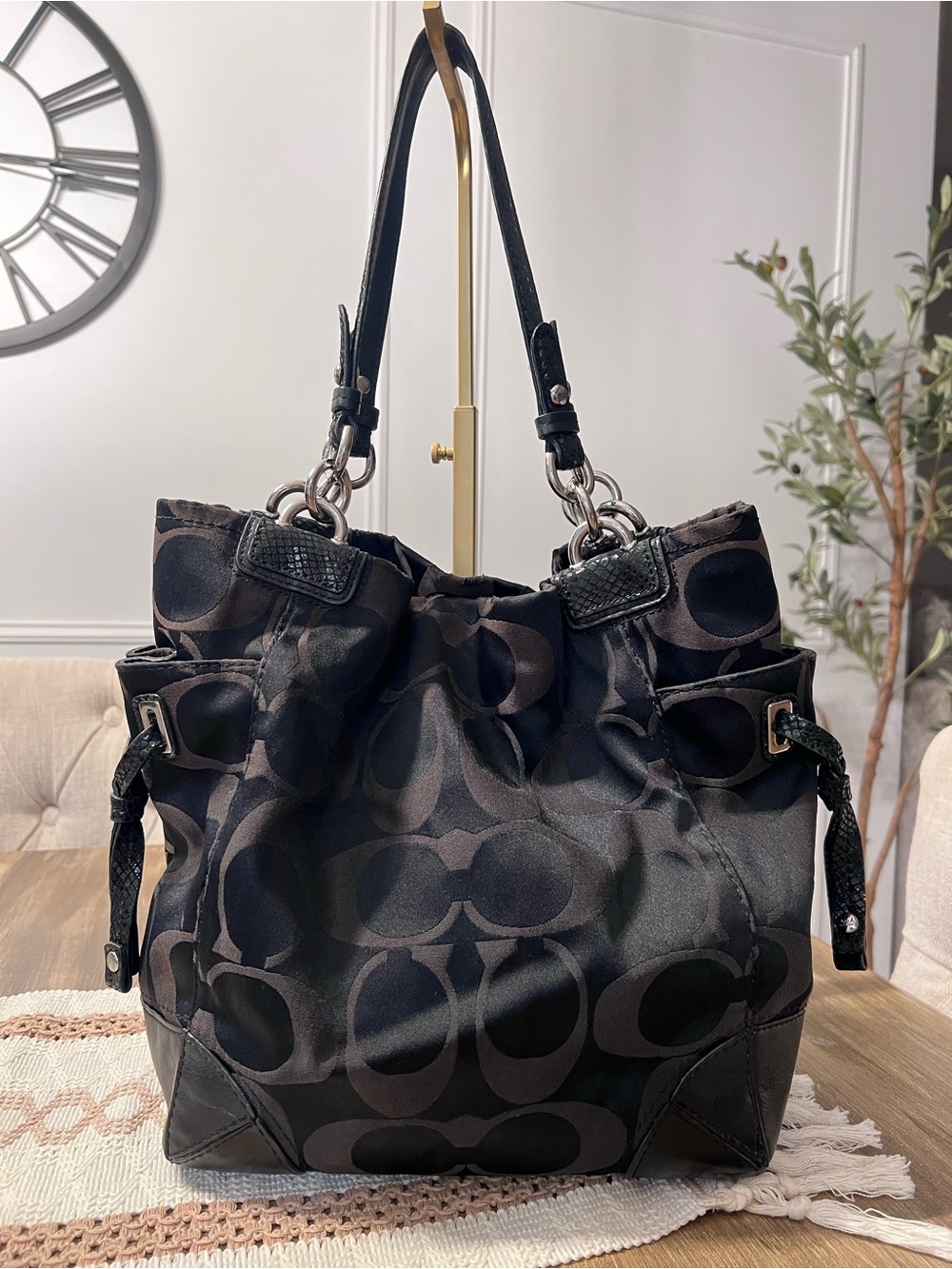 Coach Y2K Peyton Black/Brown Signature Slouchy Hobo Shoulder Bag